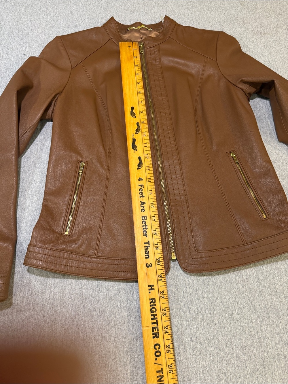 Cole Haan Japan Brown Genuine Leather Moto Jacket Gold Hardware Size M NWOT - Picture 14 of 16